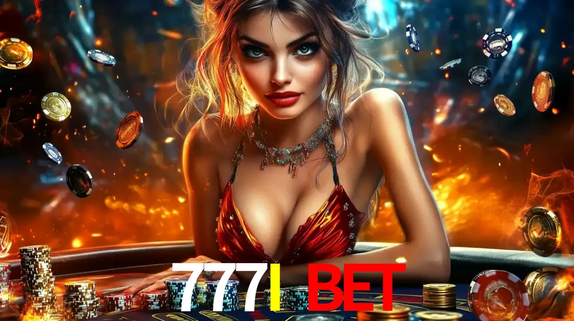 Mulher em uma mesa de cassino com pilhas de fichas e um fundo de fogo, pronta para uma rodada de altas apostas nos jogos de mesa emocionantes do cassino 777I BET.